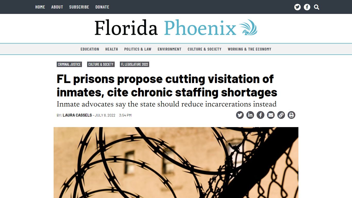 FL prisons propose cutting visitation of inmates, cite chronic staffing ...